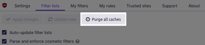 "Purge all caches" button