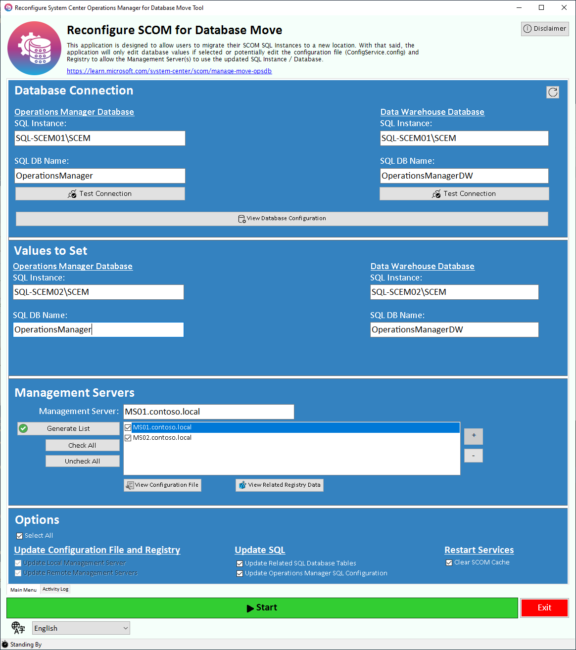 SCOM Reconfigure DB Move Tool