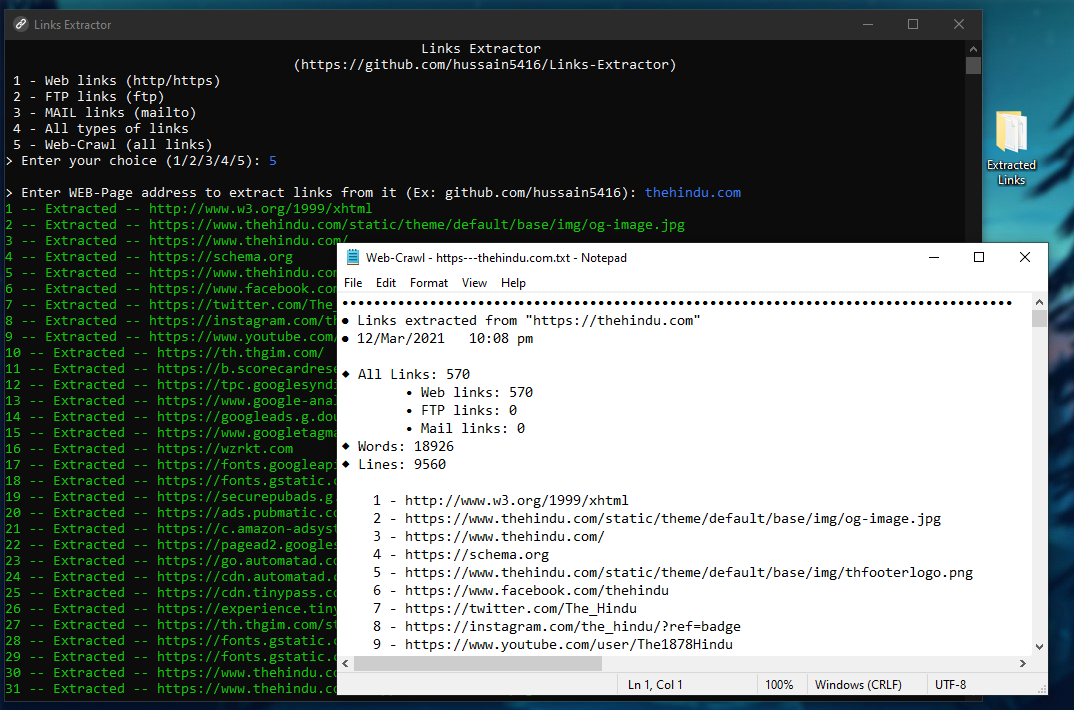 extract links from any website