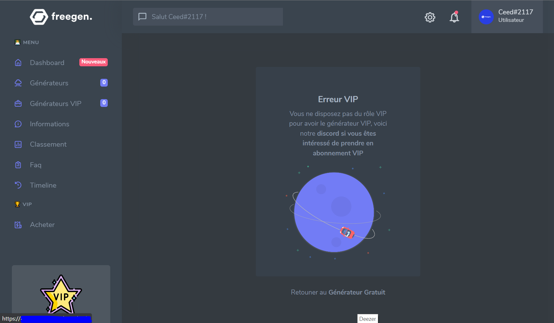 FreeGen Erreur VIP