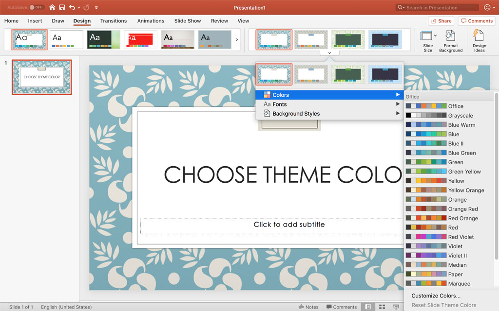 change presentation theme colors to red