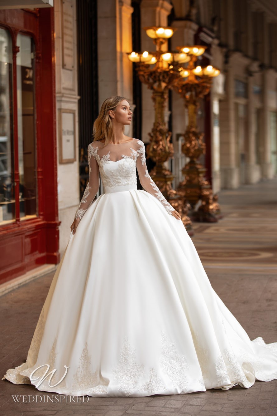 milla nova silk princess ball gown wedding dress long sleeves