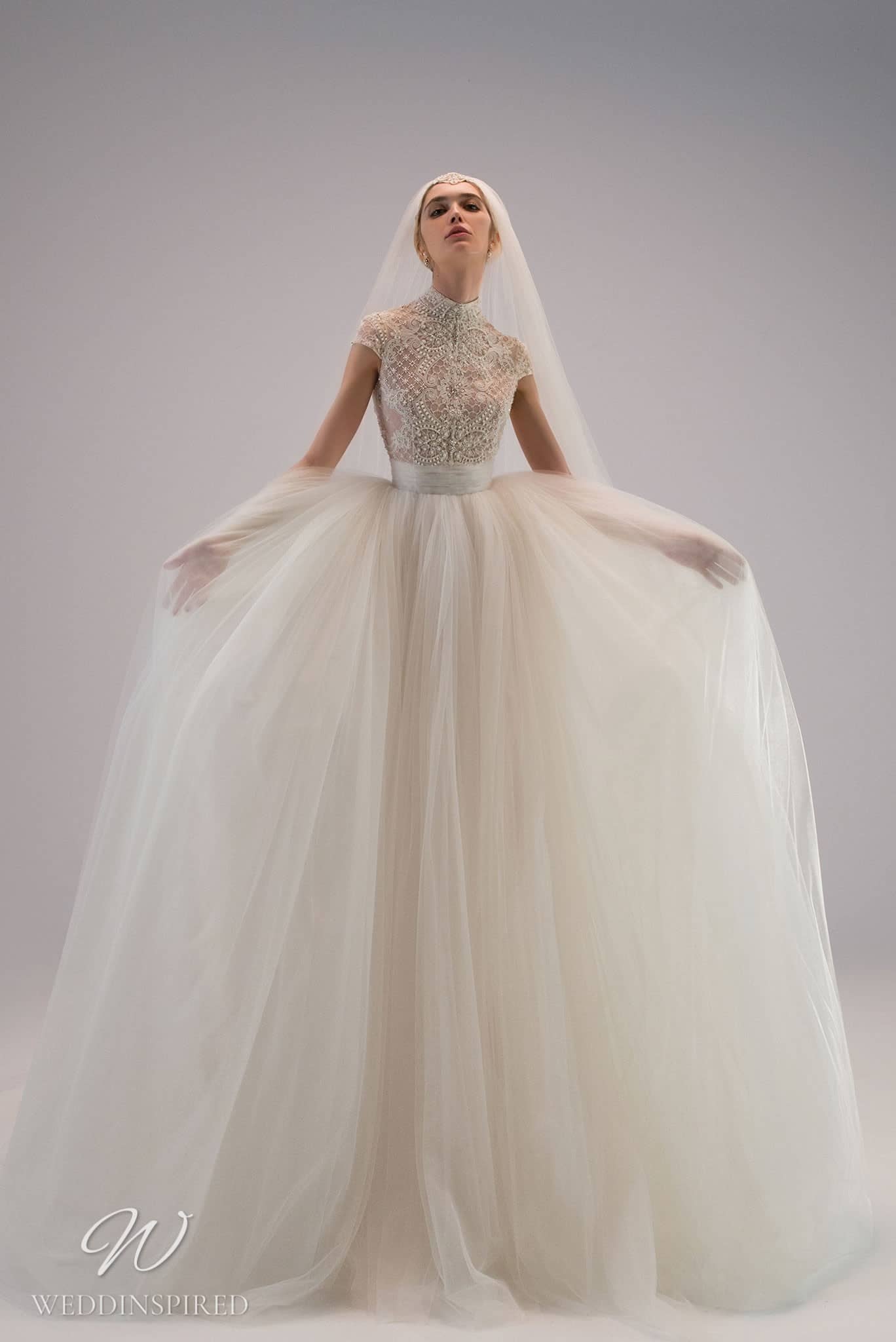 short sleeve wedding dress ersa atelier lace tulle a-line