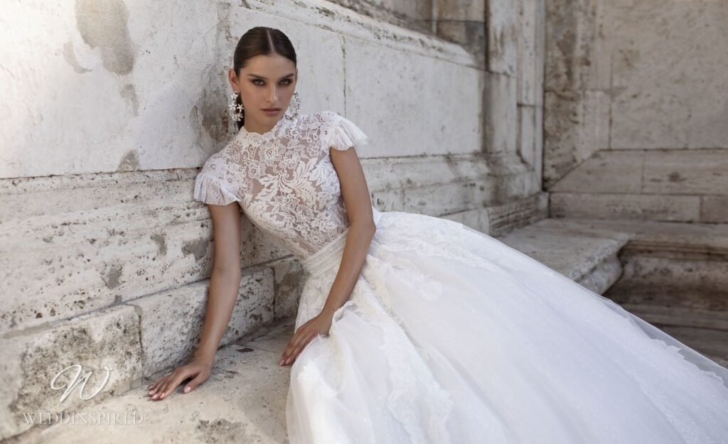 pinella passaro wedding dress lace tulle a-line princess short sleeves