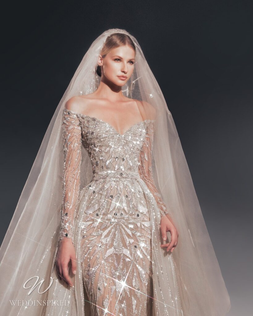 zuhair murad 2022 wedding dress sparkly mermaid long sleeves detachable skirt