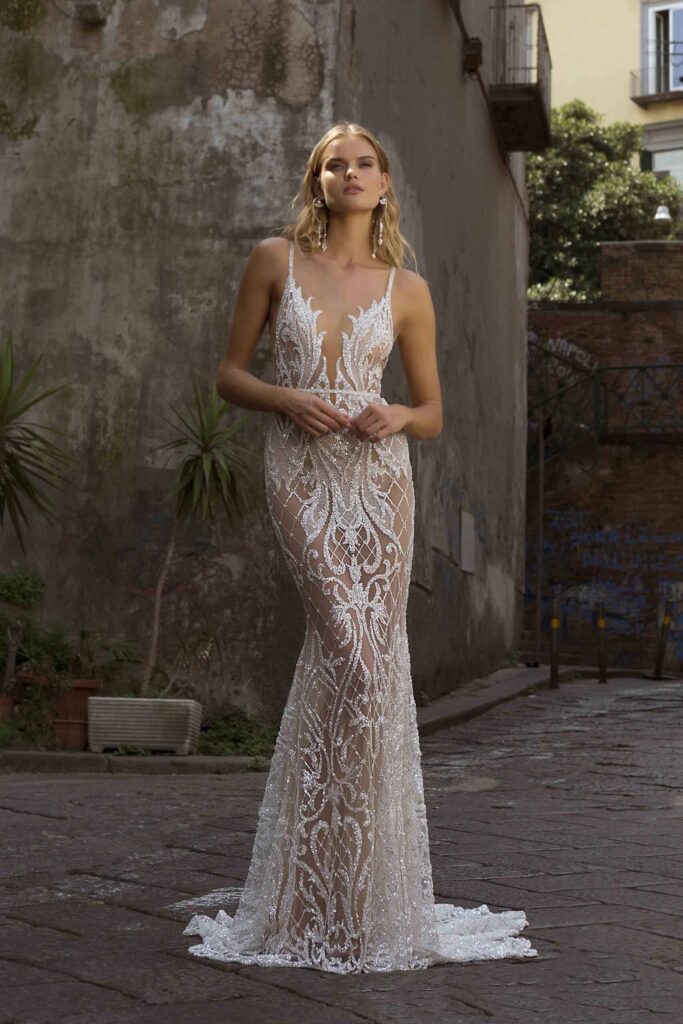 berta wedding dress 20-116 lace sheath transparent sexy