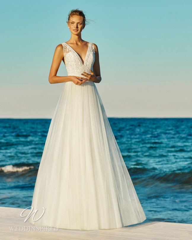 aire barcelona beach wedding dress georgina lace tulle a-line v neck