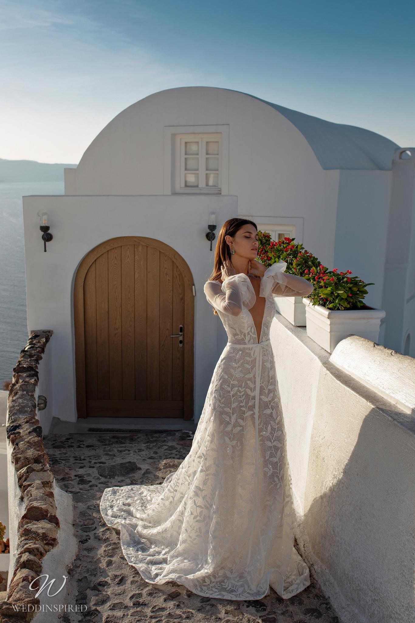 Ricca Sposa tulle A-line wedding dress v neck long sleeves