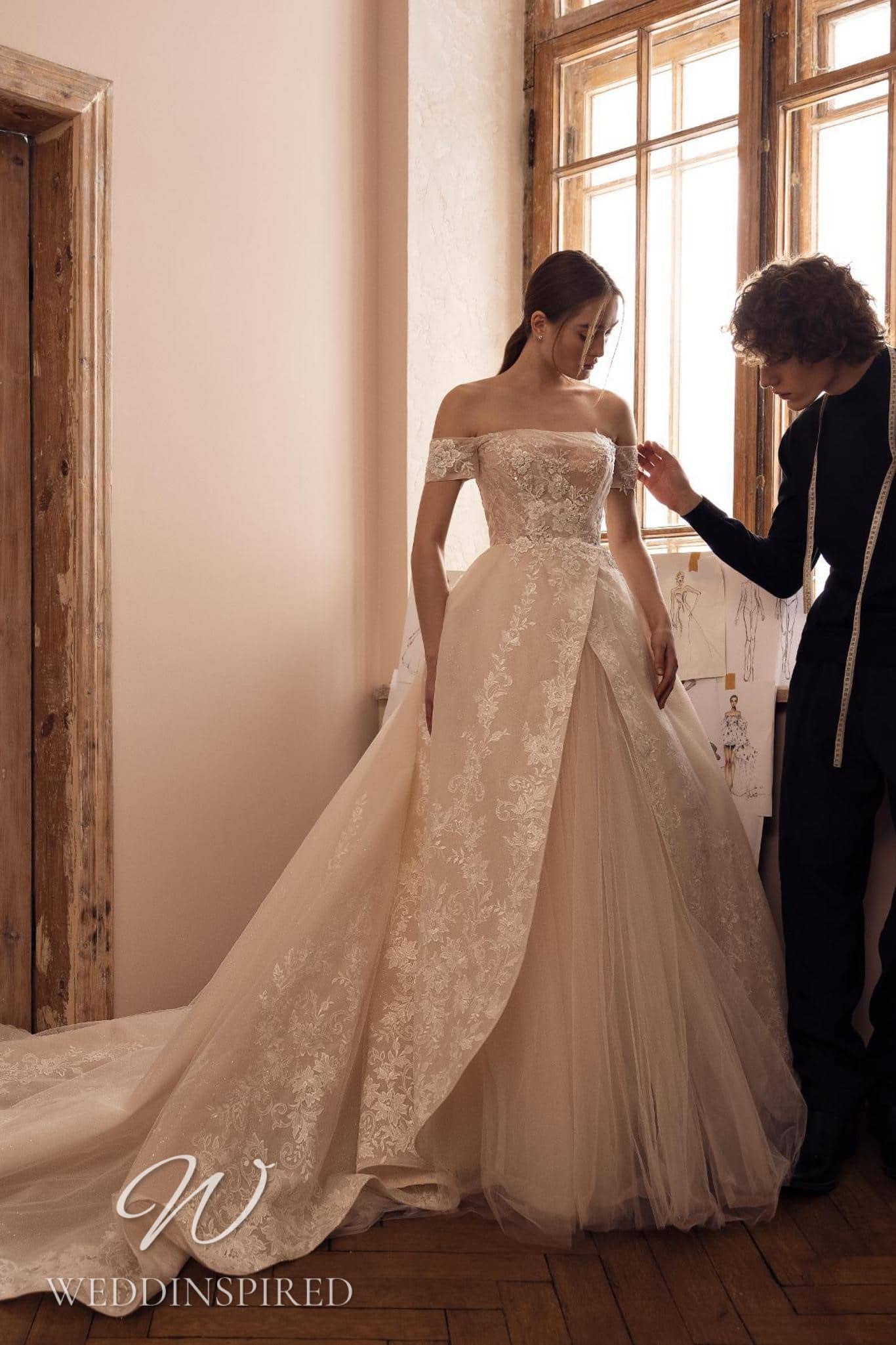 Ricca Sposa 2022 wedding dresses noelle blush off the shoulder lace tulle princess
