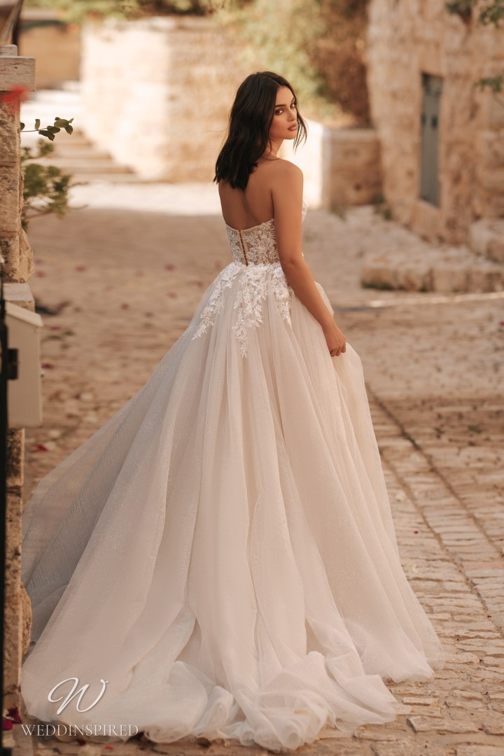 berta 2022 montefiore wedding dress blush tulle strapless princess a-line
