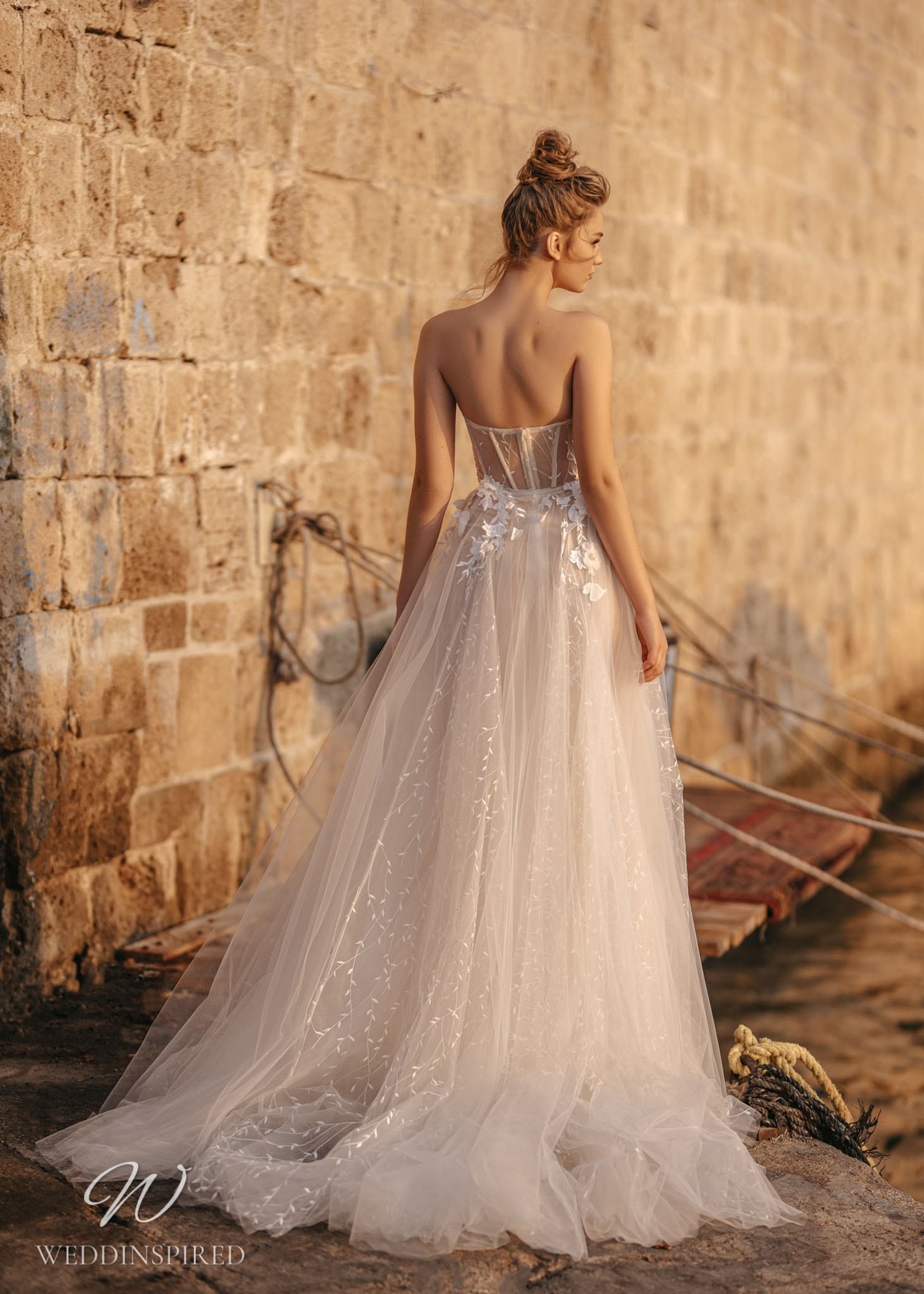 muse by berta wedding dress 2022 josephine blush strapless a-line tulle