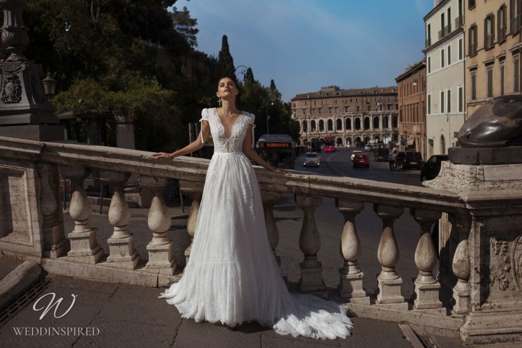 pinella passaro wedding dress lace a-line v neck