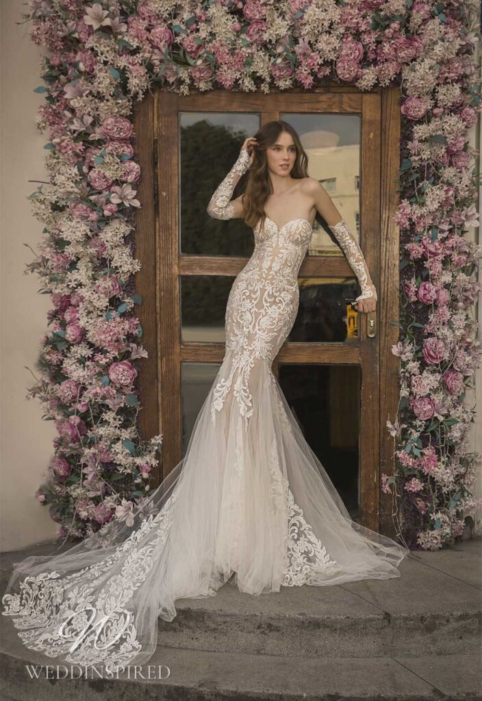 pnina tornai wedding dress 2021 lace tulle mermaid strapless