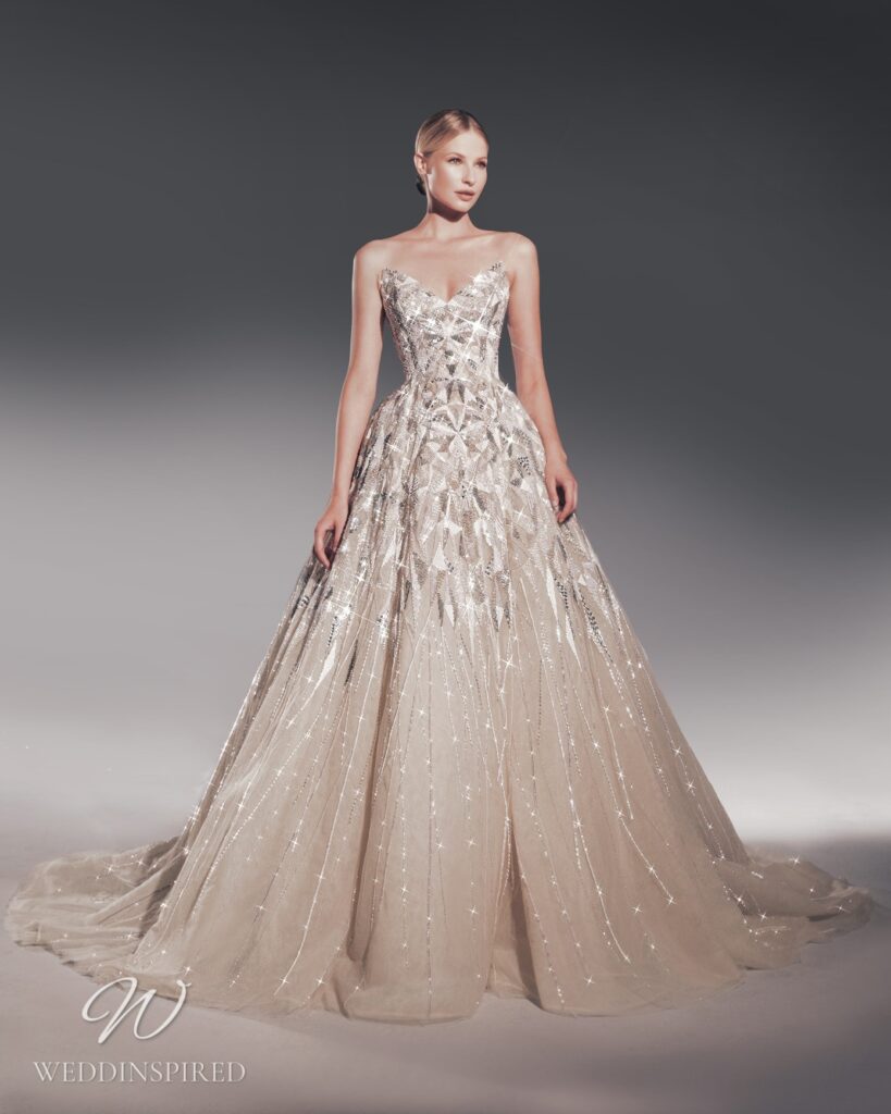 zuhair murad 2022 wedding dress strapless blush sparkly princess ball gown