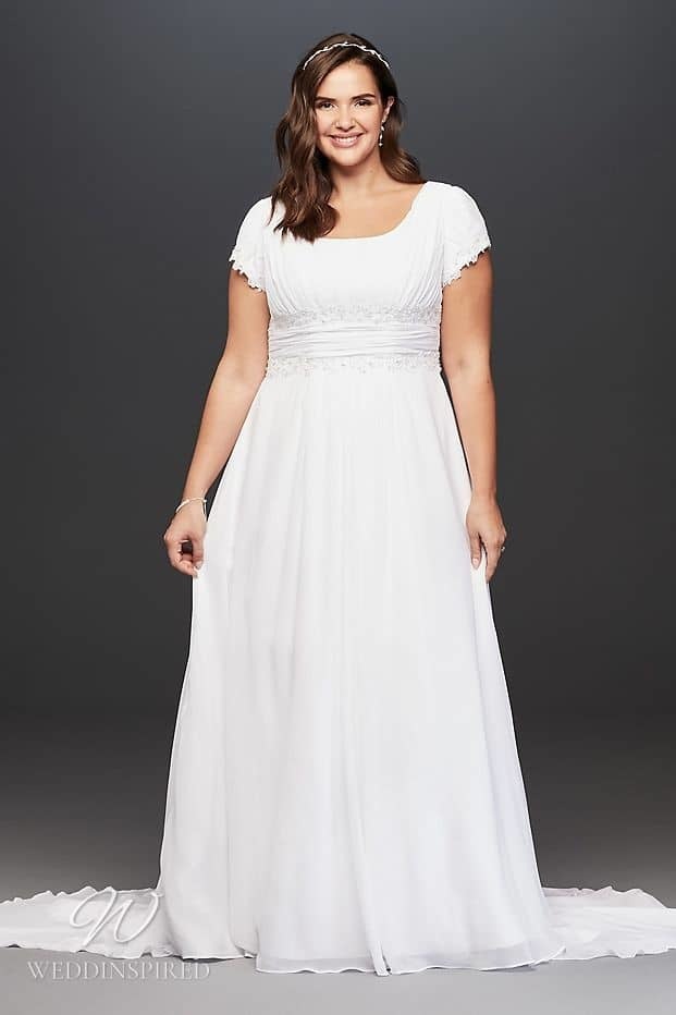 david's bridal wedding dress plus size flowy a-line short sleeves