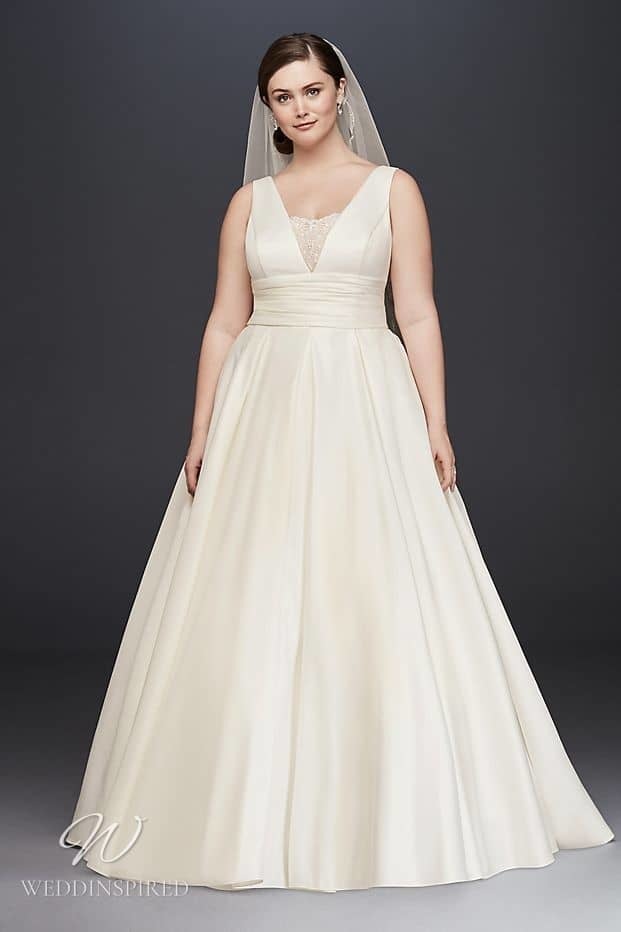 david's bridal wedding dress plus size ivory satin princess