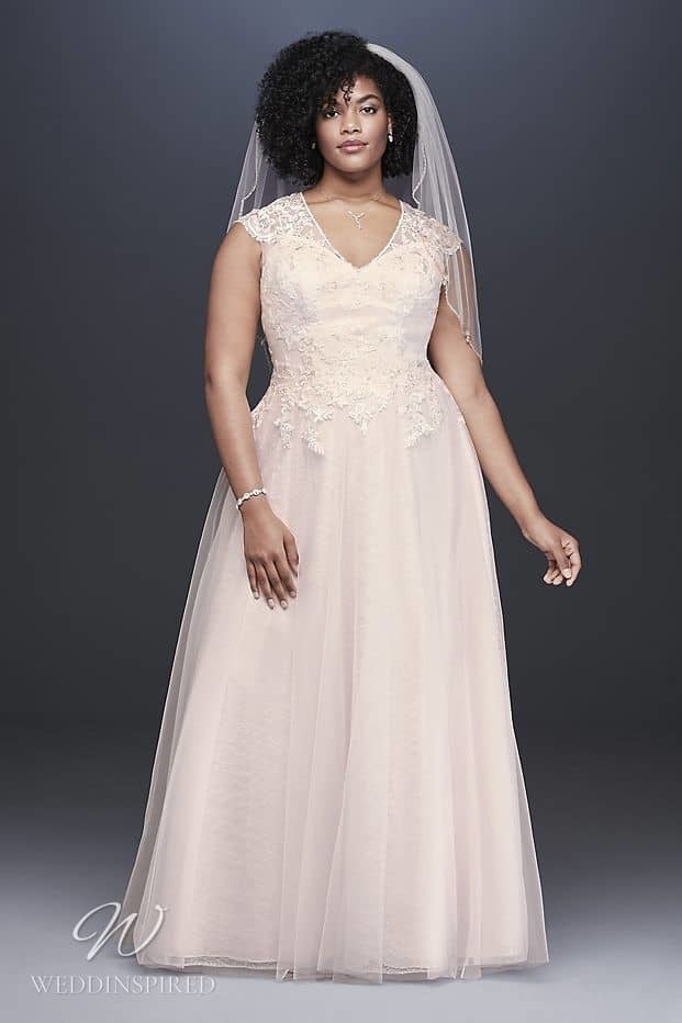david's bridal wedding dress plus size blush lace tulle a-line
