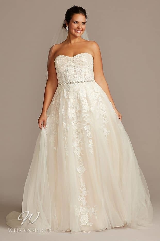 david's bridal wedding dress plus size strapless lace tulle princess