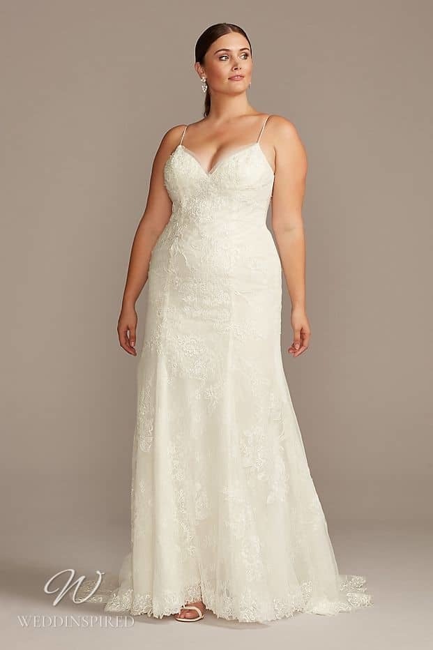 david's bridal wedding dress plus size lace sheath