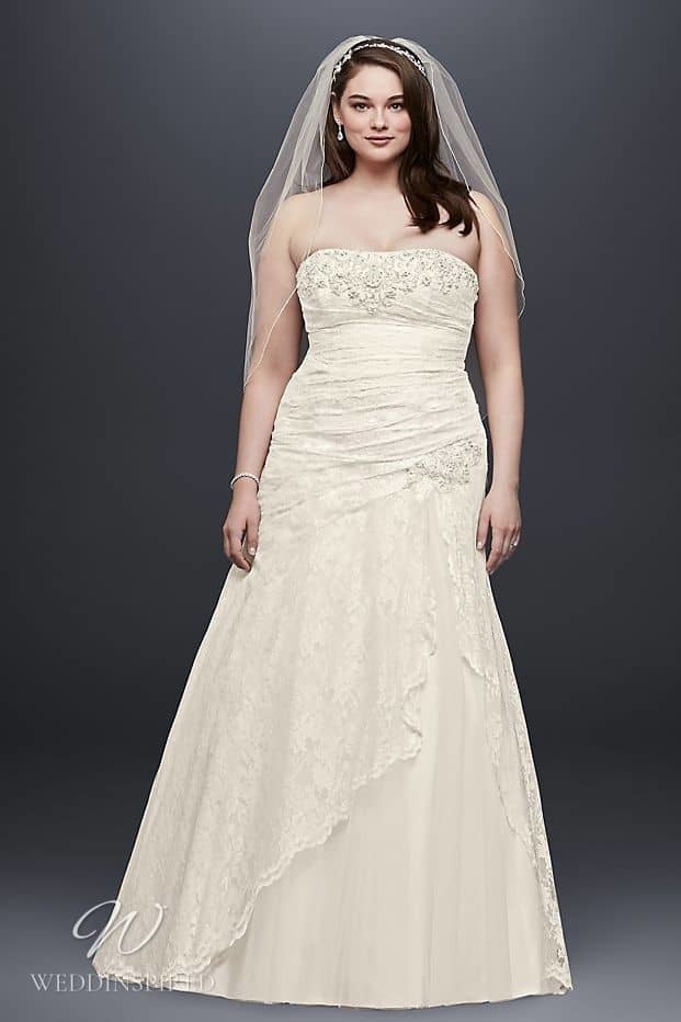 david's bridal wedding dress plus size strapless satin tulle mermaid