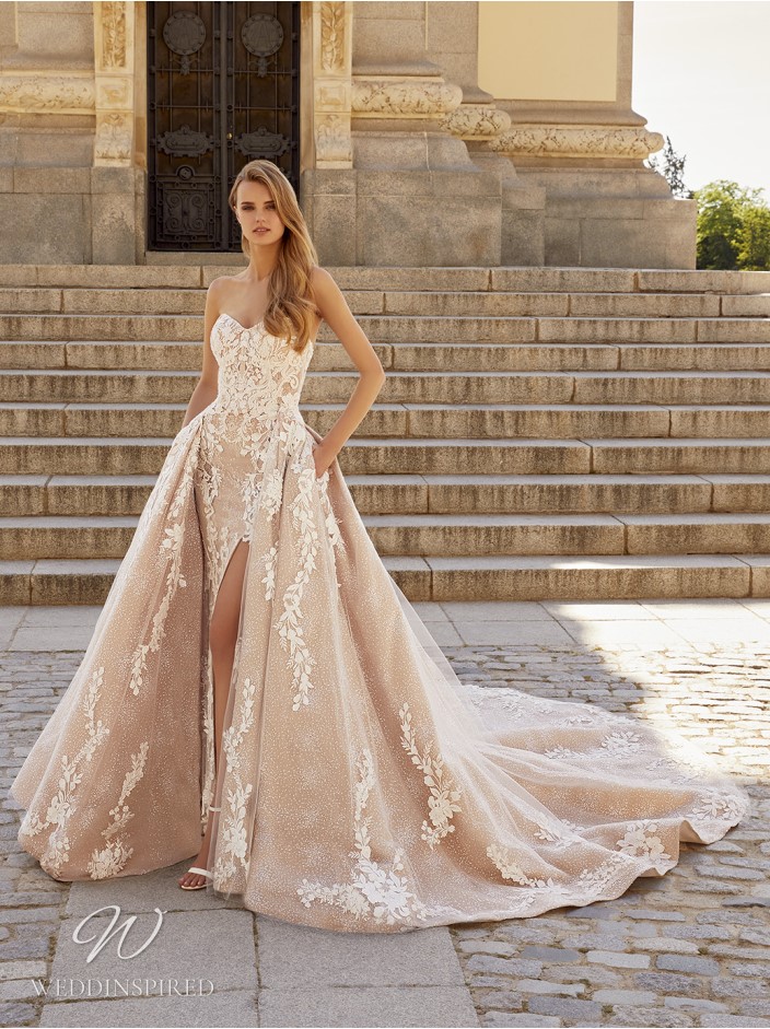 elysee atelier 2023 wedding dress demeter blush strapless princess pockets lace