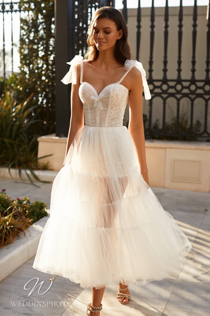 milla nova 2021 wedding dress britney lace tulle tea length