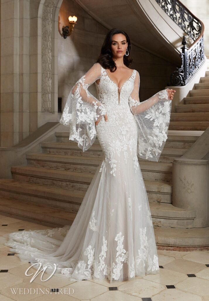 madeline gardner wedding dress lace mermaid long sleeves tulle