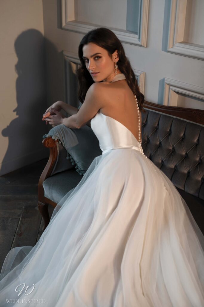 Naviblue Bridal 2021 halterneck silk tulle A-line wedding dress buttons
