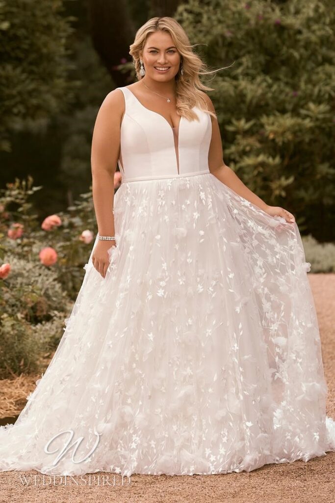 sophia tolli 2021 wedding dress silk satin tulle a-line plus size