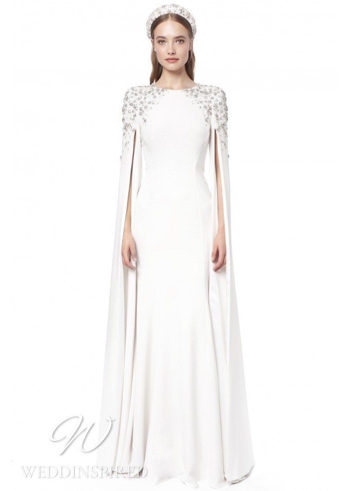 jenny packham 2021 wedding dress silk satin a-line sheath cape