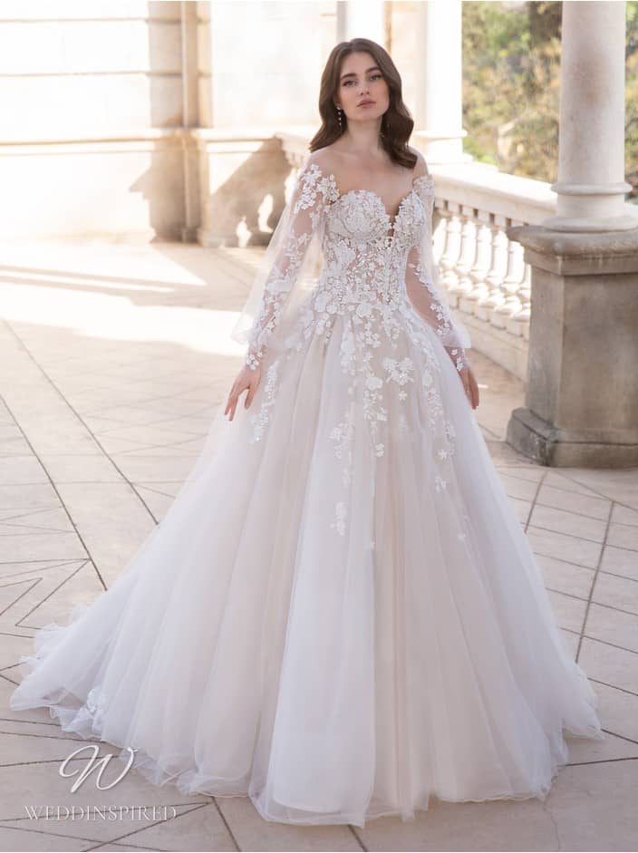 elysee 2022 wedding dress cecile lace tulle princess long sleeves