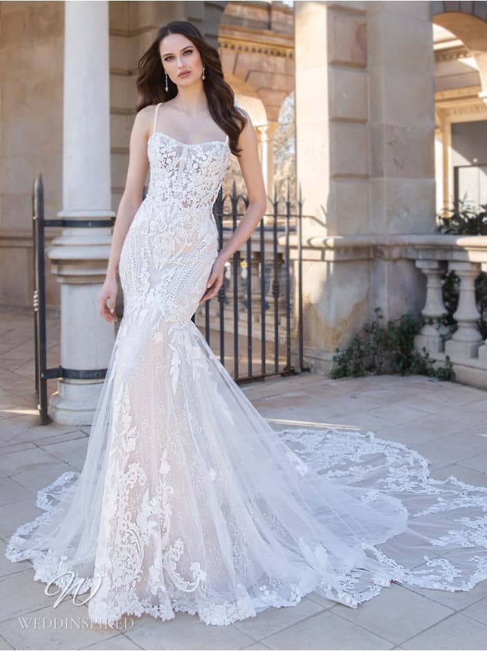 elysee 2022 wedding dress sibylla lace mermaid spaghetti straps