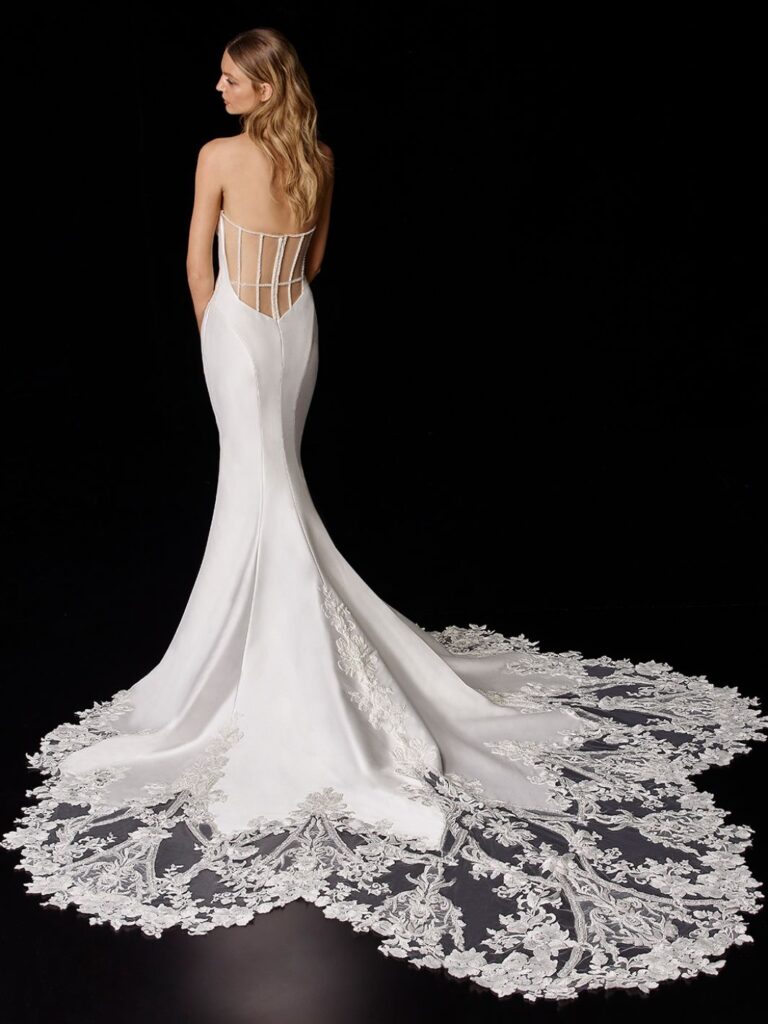 Enzoani silk lace mermaid wedding dress backless train