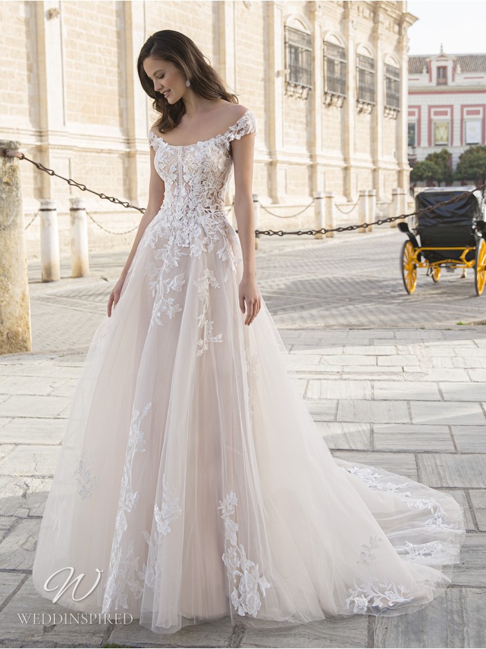 elysee etoile 2023 wedding dress emma lace tulle a-line short cap sleeves