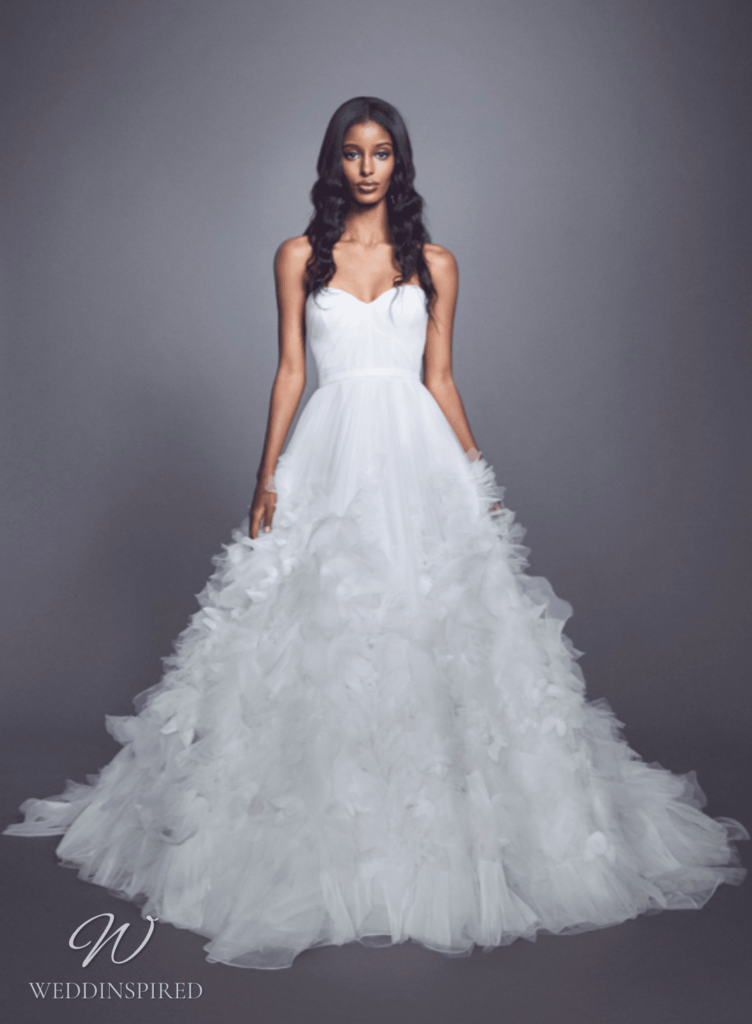 marchesa 2021 wedding dresses strapless tulle princess ruffle skirt