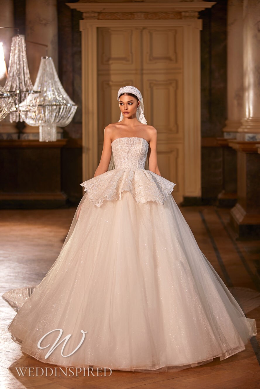 milla nova 2022 strapless blush lace tulle princess ball gown wedding dress