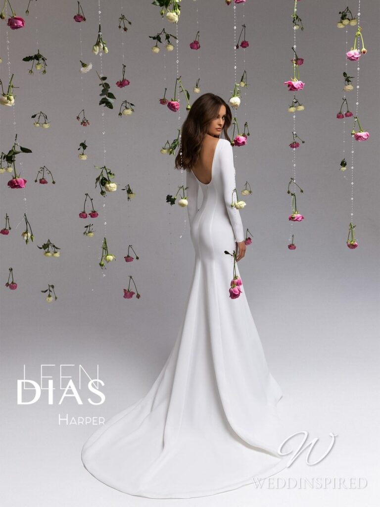 leen dias wedding dress 2021 simple silk satin mermaid long sleeves backless