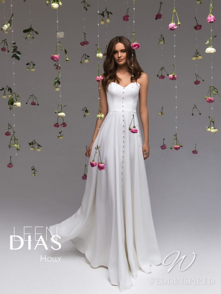 leen dias wedding dress 2021 simple silk satin a-line strapless buttons