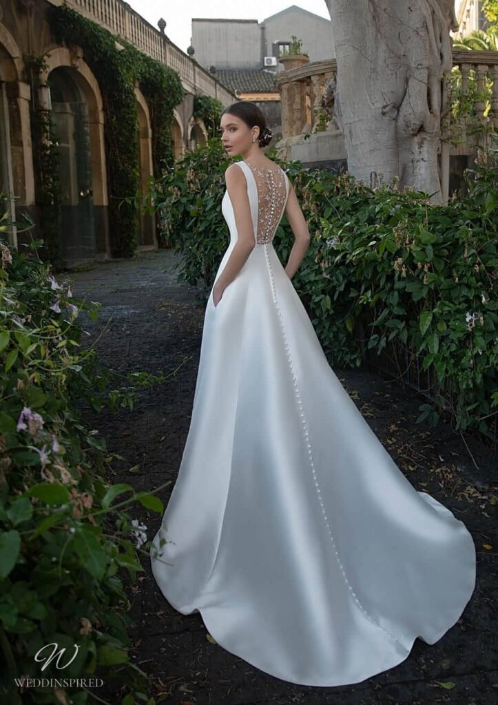 naviblue bridal 2021 wedding dresses idan silk satin A-line illusion back