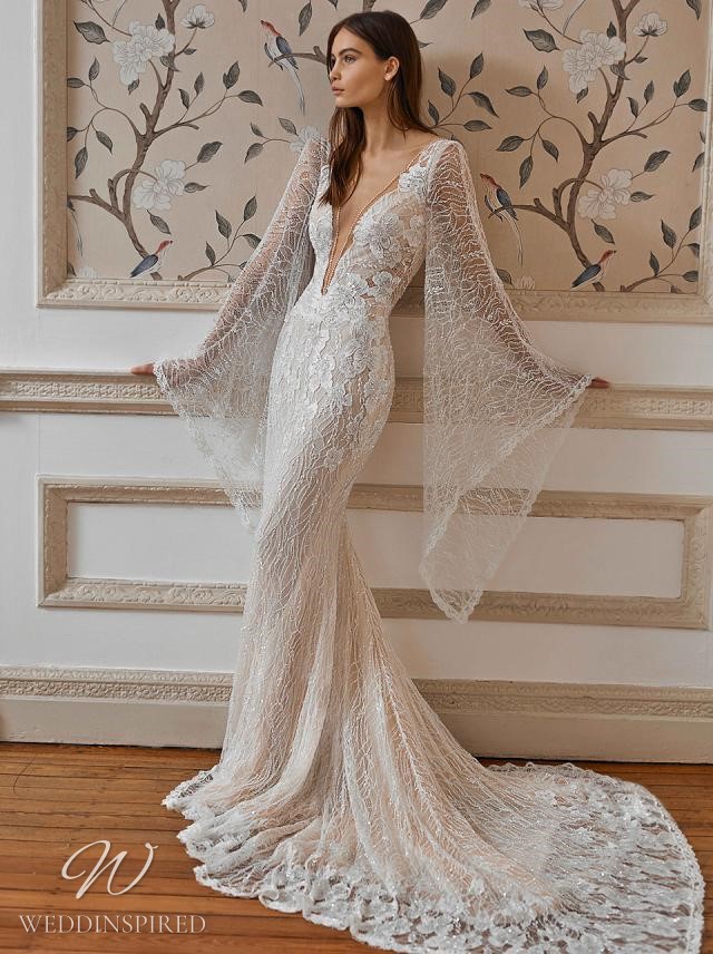 galia lahav 2021 lace v neck mermaid wedding dress long sleeves