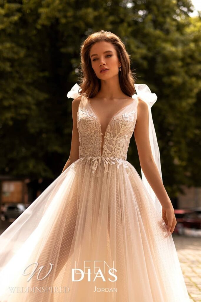 leen dias wedding dress 2021 lace tulle a-line blush