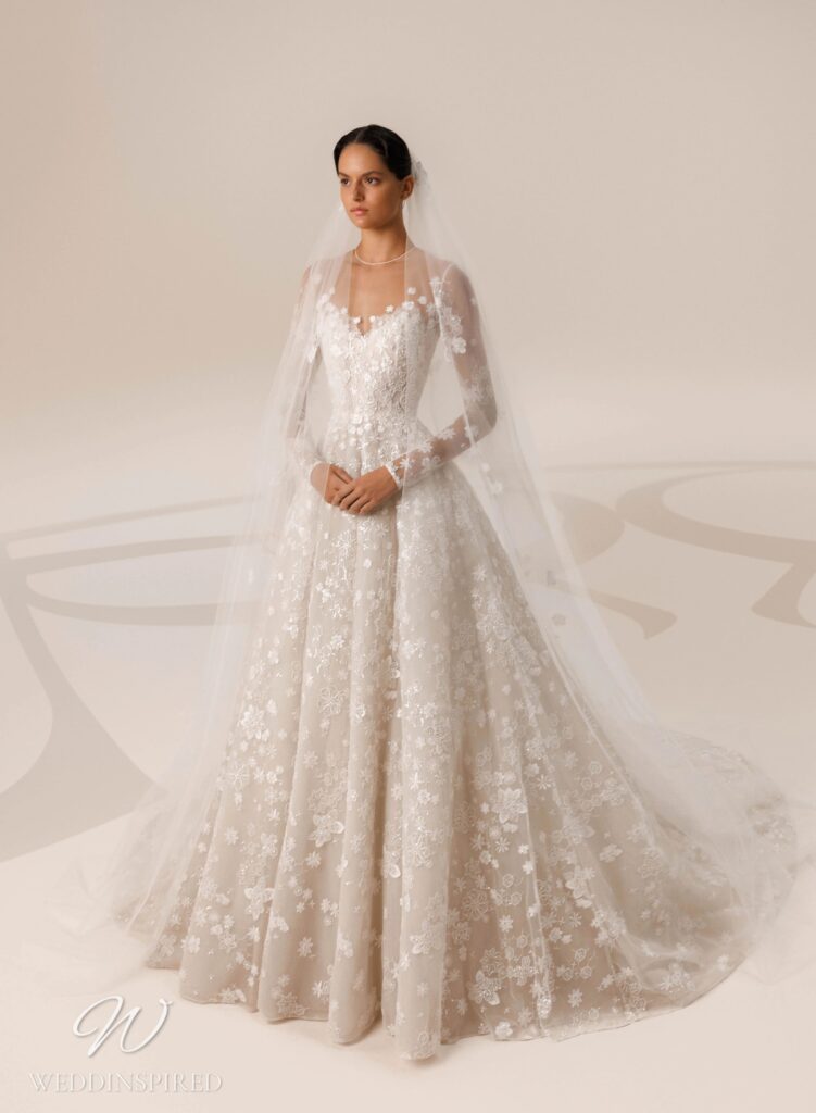 elie saab 2023 wedding dress lace tulle princess long sleeves