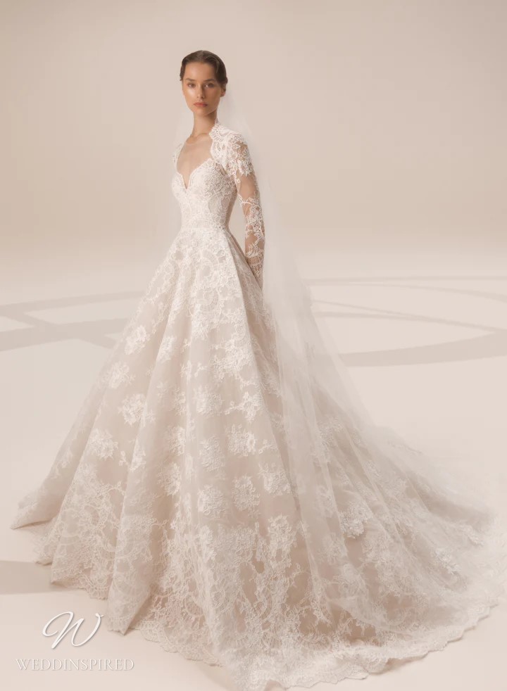 elie saab 2023 wedding dress lace princess long sleeves vintage romantic