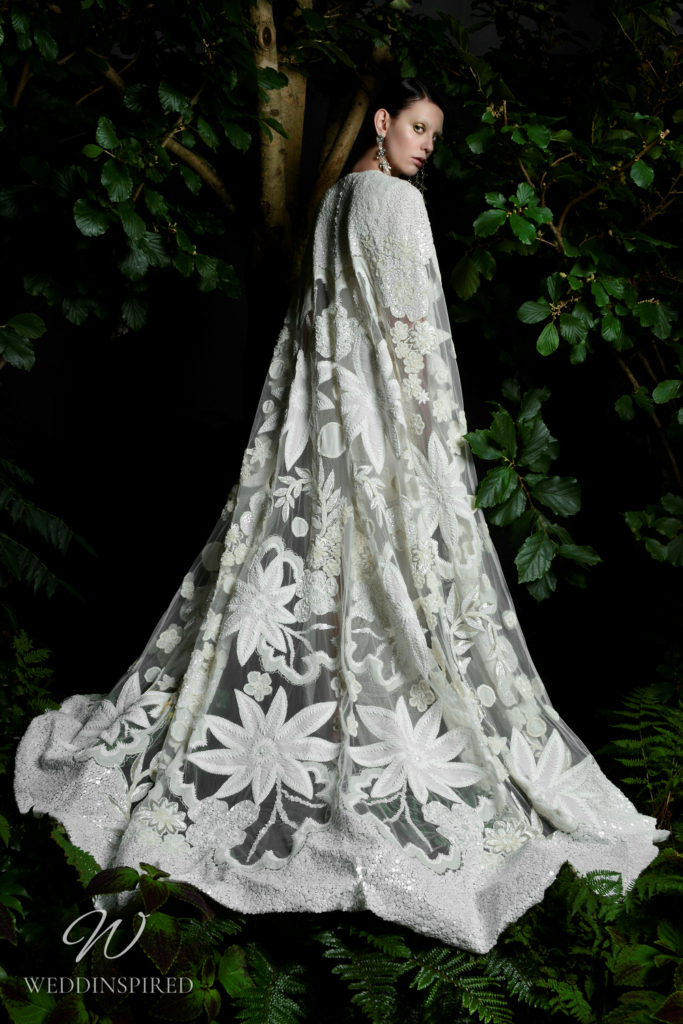 naeem khan wedding dress 2021 lace a-line cape
