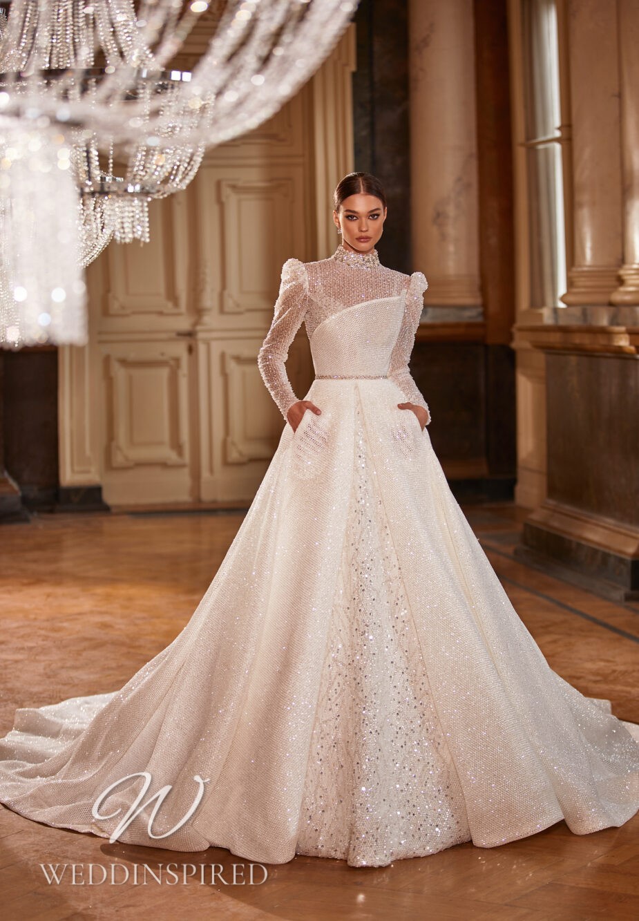 milla nova 2022 modest sparkly princess ball gown wedding dress long sleeves
