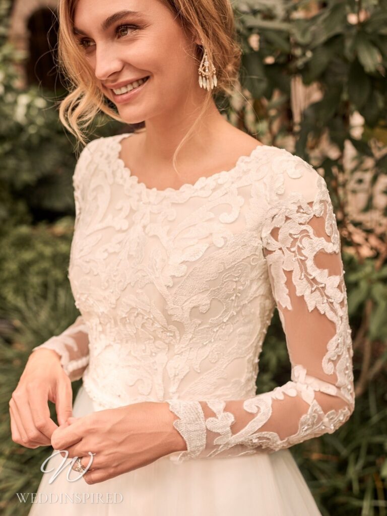 rebecca ingram wedding dress 2021 lace tulle a-line long sleeves