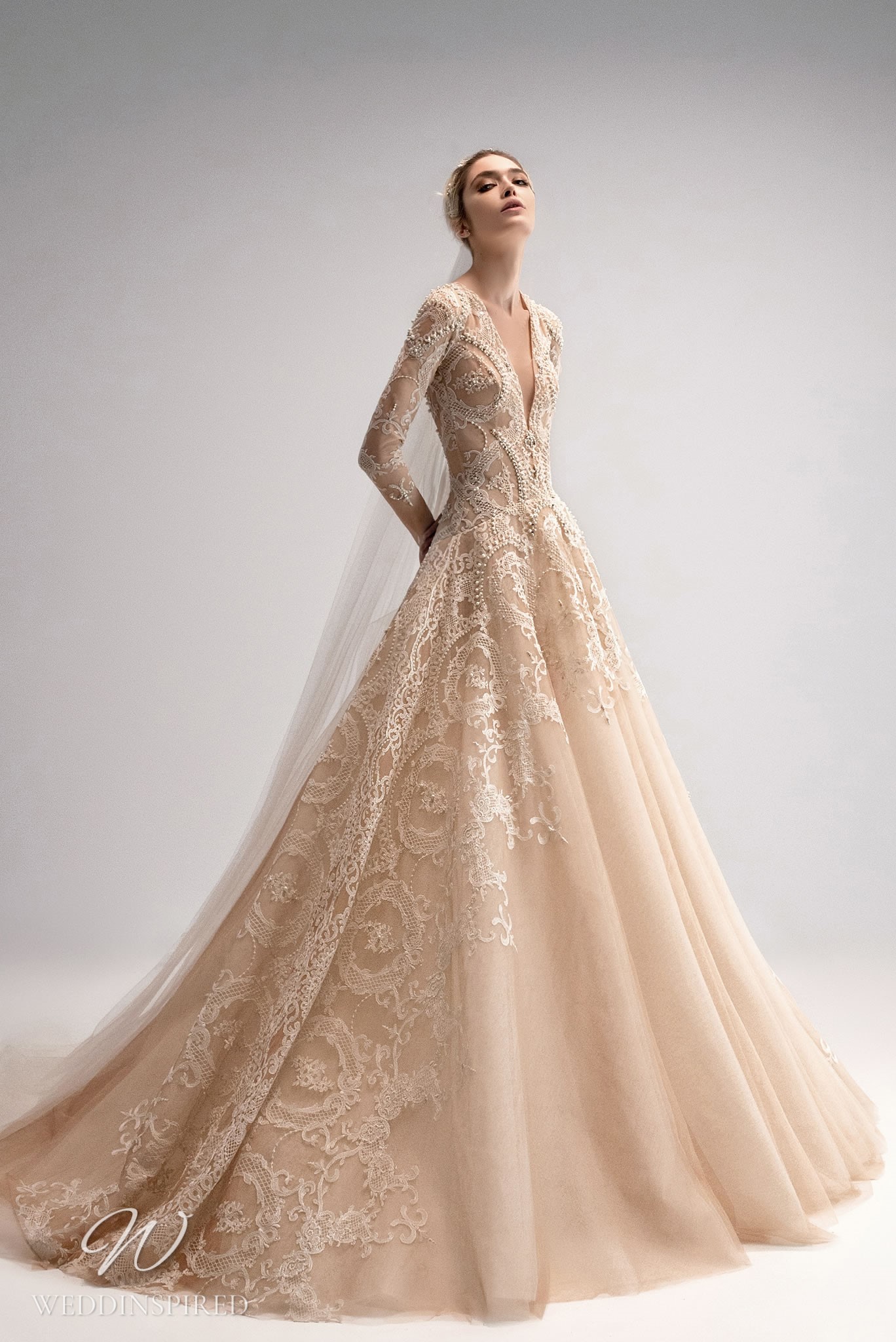 ersa atelier wedding dresses 2021 selene blush princess vintage lace long sleeves