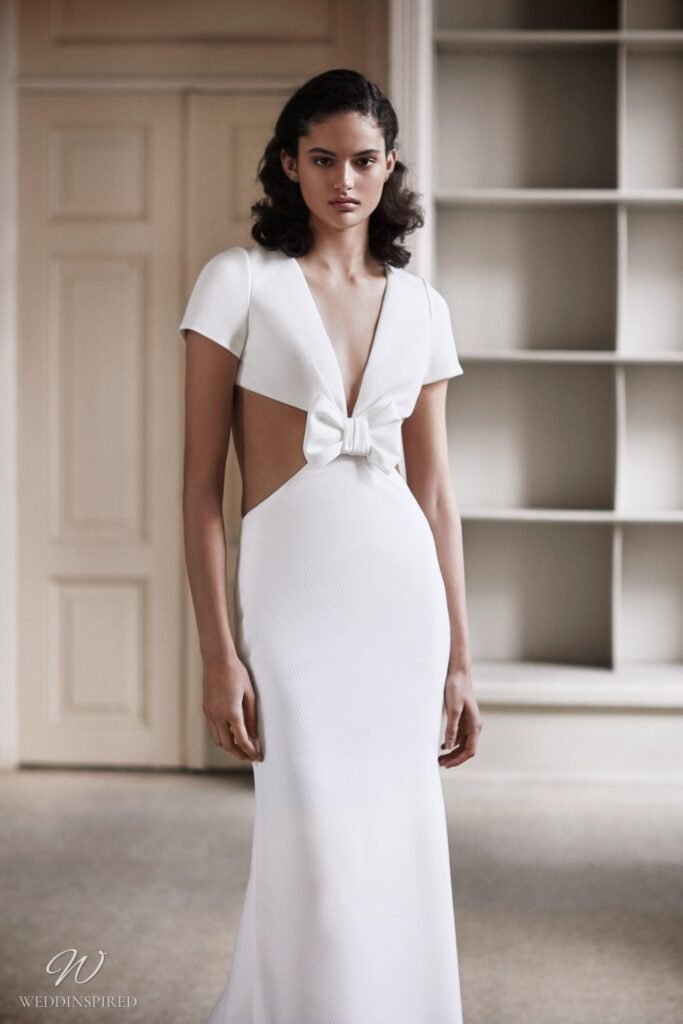 viktor & rolf 2021 wedding dress sheath cutouts bow short sleeves