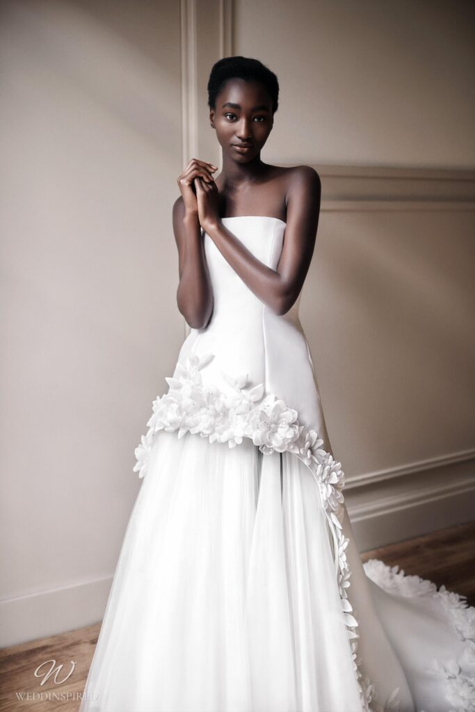 viktor & rolf 2021 wedding dress strapless a-line silk satin tulle floral