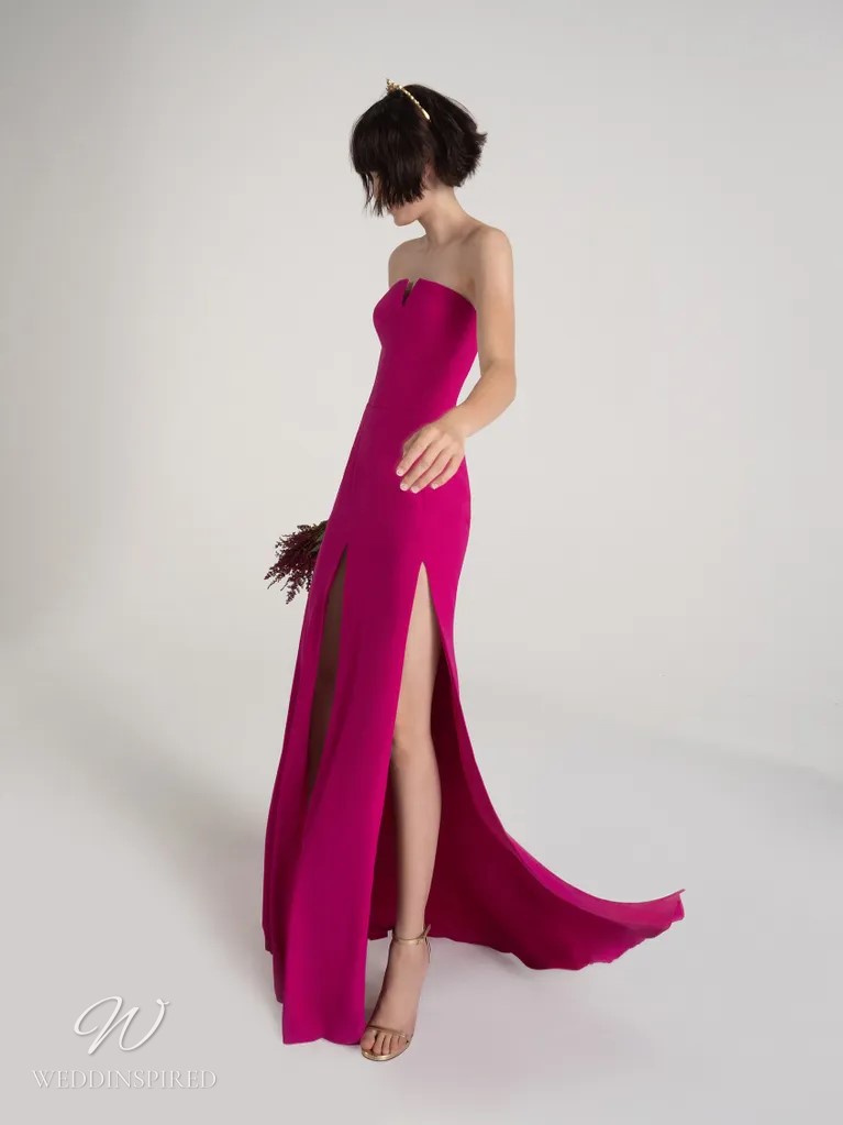 vera wang bridesmaids dress 2023 dark pink strapless long